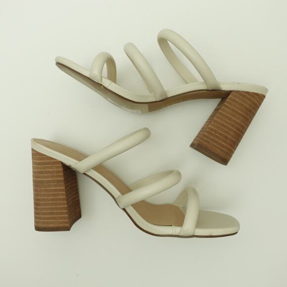 ShuShop Womens Ginger Sandals Open Toe Chunky Heels Leather White Size 8.5 - Picture 2 of 7